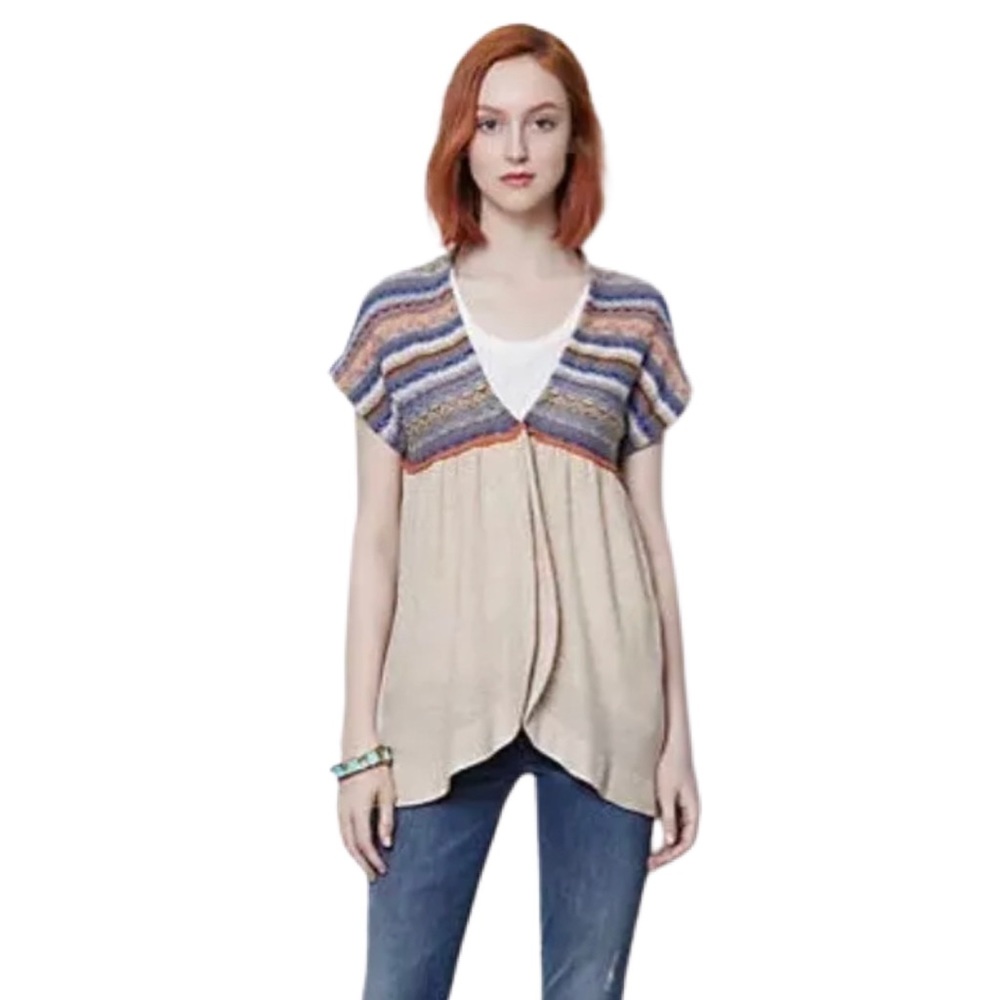 Anthropologie Change of the Moon Short Sleeve Cardigan Sweater Size Small